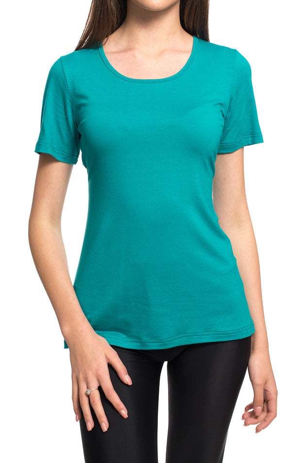 Памучна блуза, цвят светъл петрол 540