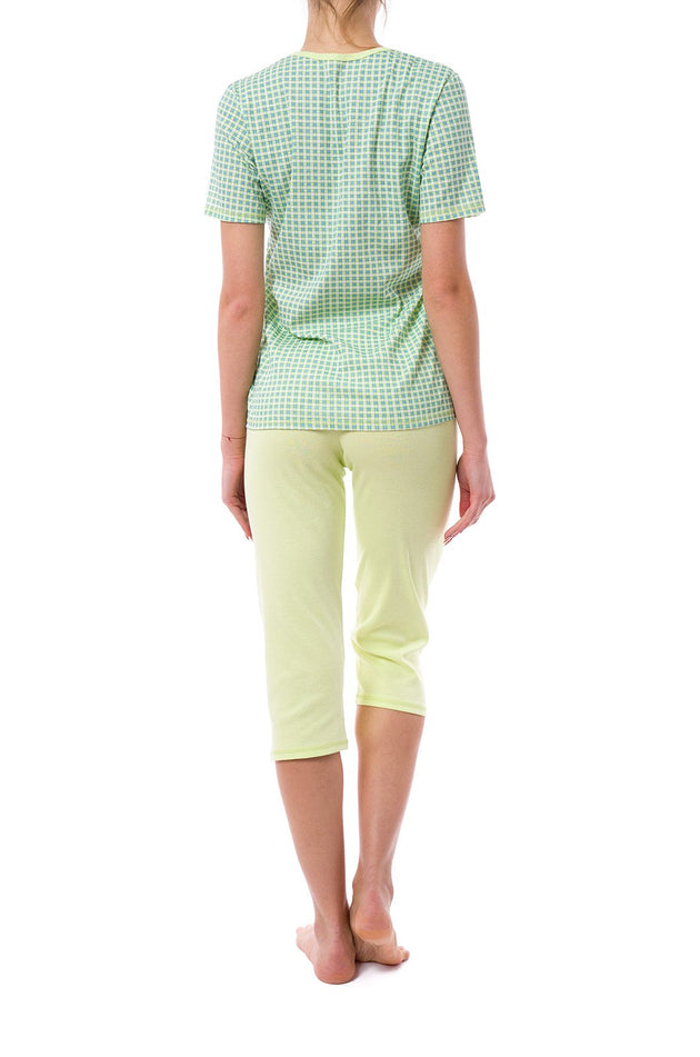 Памучна дамска пижама, цвят резеда 334 (къс ръкав и панталон 7/8)