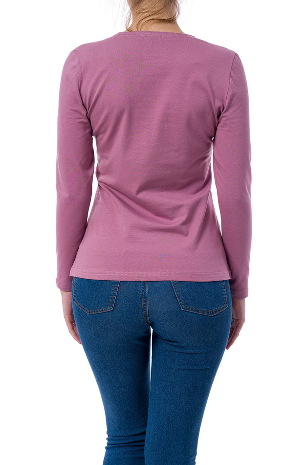 Памучна блуза с дълъг ръкав в цвят пепел от рози 520-Д