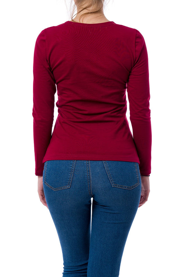 Памучна блуза с дълъг ръкав в цвят бордо 520-Д