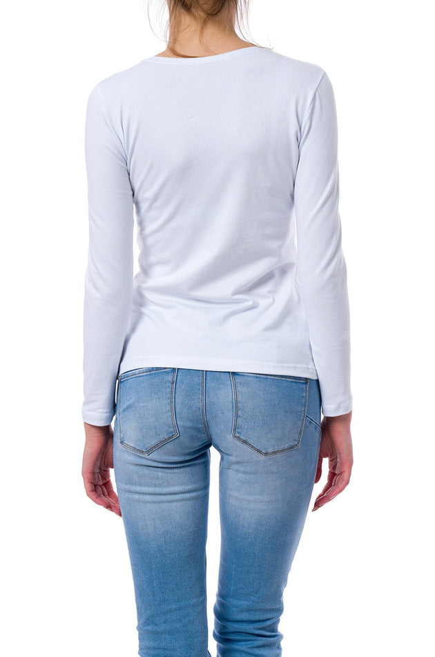 Бяла памучна блуза с дълъг ръкав 520-Д