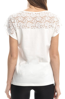 Памучна блуза с паднал ръкав и дантела, цвят екрю 5298