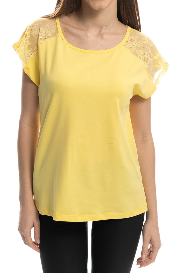 Жълта памучна блуза с паднал ръкав 5297