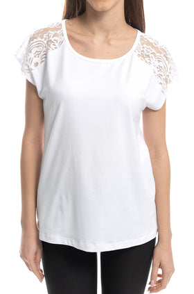 Бяла памучна блуза с паднал ръкав 5297