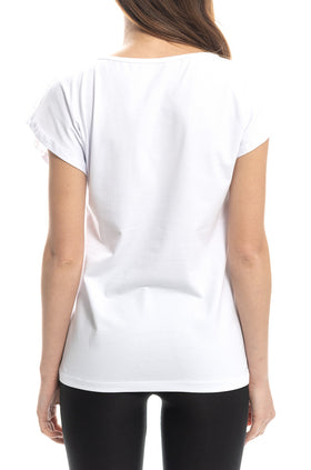 Бяла памучна блуза с паднал ръкав 5297