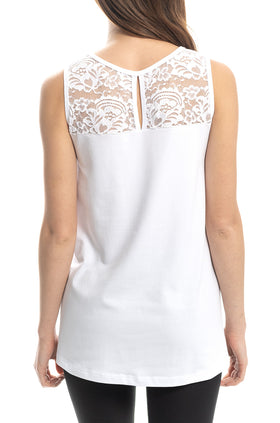 Бял памучен потник с платка от дантела 662