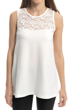 Памучен потник с платка от дантела, цвят екрю 662