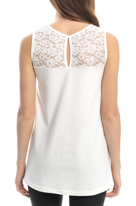 Памучен потник с платка от дантела, цвят екрю 662