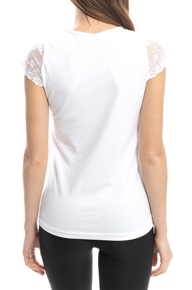 Бяла памучна блуза с бродирана дантела 5423