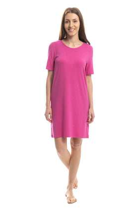 Тъмнорозова къса памучна рокля 808