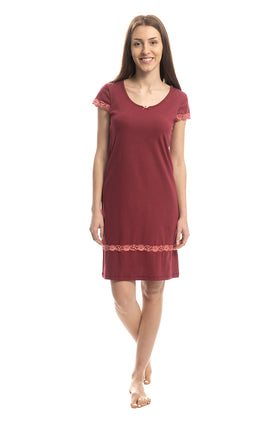 Памучна дамска нощница, цвят бордо-2 3611