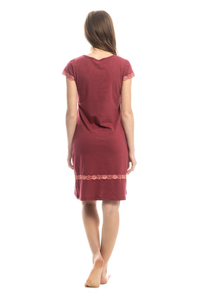 Памучна дамска нощница, цвят бордо-2 3611