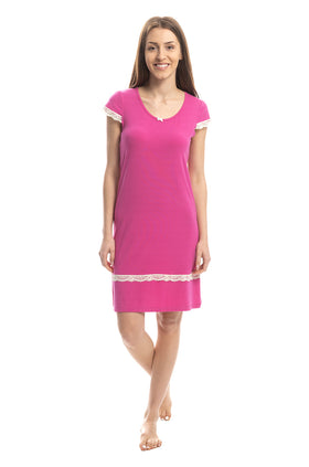 Тъмнорозова памучна дамска нощница 3611