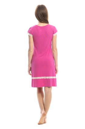 Тъмнорозова памучна дамска нощница 3611