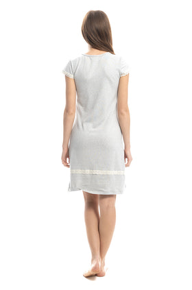 Памучна дамска нощница, цвят сив меланж 3611