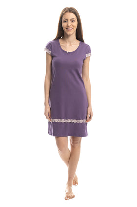 Лилава памучна дамска нощница 3611