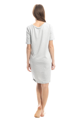 Къса памучна рокля, цвят сив меланж 808