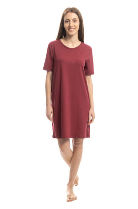 Къса памучна рокля, цвят бордо 808