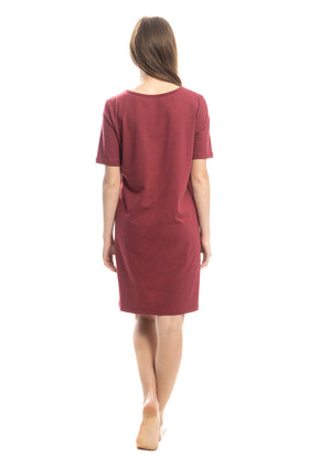 Къса памучна рокля, цвят бордо 808