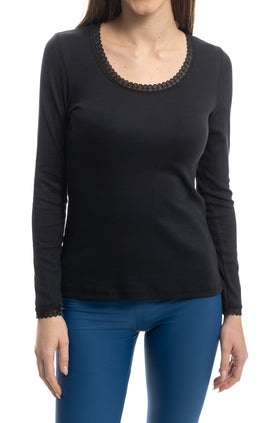 Черна блуза от памучен рипс 5205