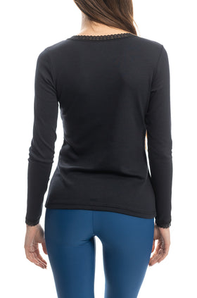 Черна блуза от памучен рипс 5205