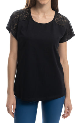 Черна памучна блуза с паднал ръкав 5297