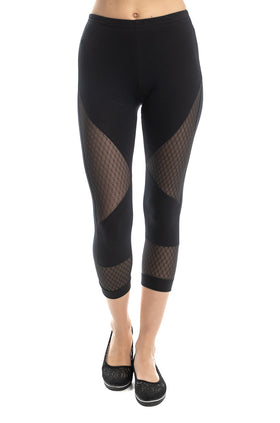 Черен памучен клин с триъгълни платки, маншети от фигурален тюл и дължина 7/8 34210