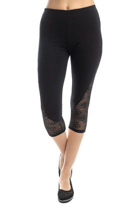 Черен памучен клин с платка от дантела, дължина 7/8 34208-1