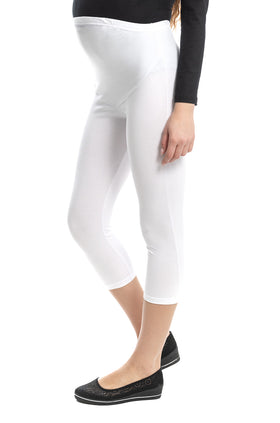 Бял памучен клин за бременни, дължина 7/8 3500-78