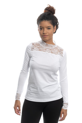 Бяла памучна блуза от фестонирана дантела 5426