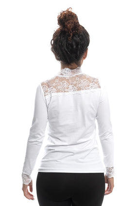 Бяла памучна блуза от фестонирана дантела 5426