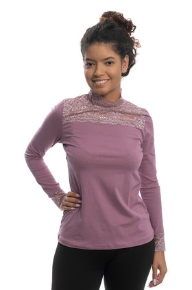 Памучна блуза от фестонирана дантела, цвят пепел от рози 5426