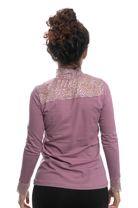 Памучна блуза от фестонирана дантела, цвят пепел от рози 5426