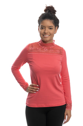 Коралова памучна блуза от фестонирана дантела 5426