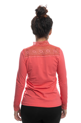 Коралова памучна блуза от фестонирана дантела 5426