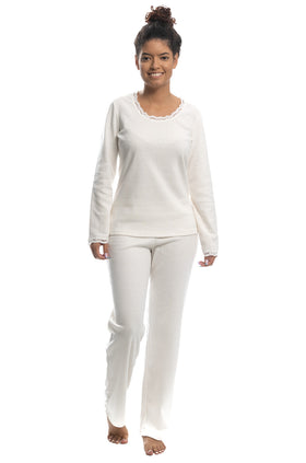 Памучна пижама от две части, цвят екрю 3329