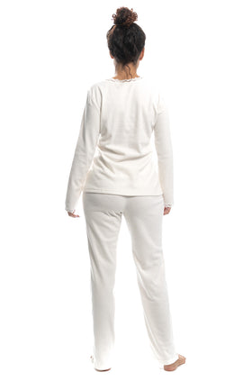 Памучна пижама от две части, цвят екрю 3329