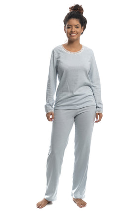 Сиво-синя памучна пижама от две части 3329