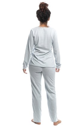 Сиво-синя памучна пижама от две части 3329