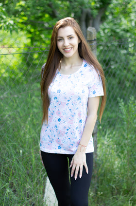 Ежедневна памучна блуза "Розово-сини цветя" 5404