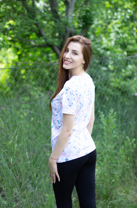 Ежедневна памучна блуза "Розово-сини цветя" 5404