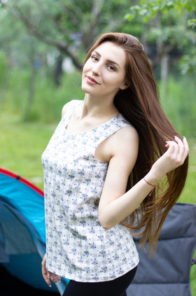 Памучен потник "Каре с букети" 657