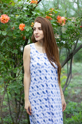 Памучна рокля "Сини листа" 8092