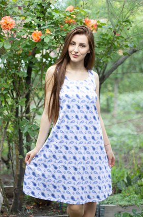 Памучна рокля "Сини листа" 8092