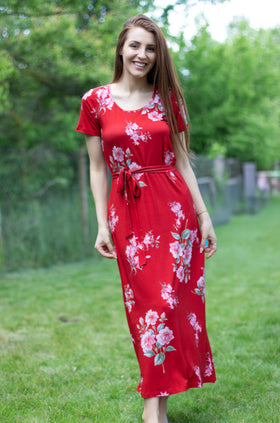 Дълга памучна рокля с колан "Японска градина" 8110