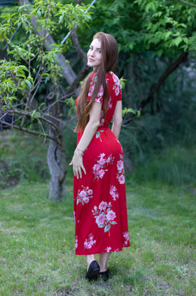 Дълга памучна рокля с колан "Японска градина" 8110