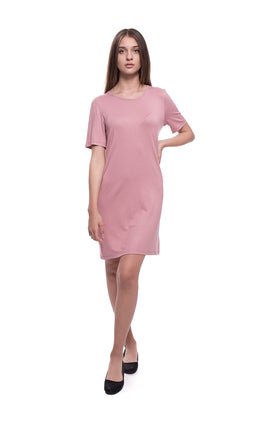 Къса памучна рокля, цвят пепел от рози 808