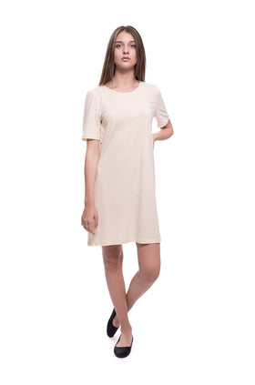 Къса памучна рокля, цвят шампанско 808