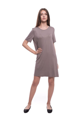 Къса памучна рокля, цвят капучино 808