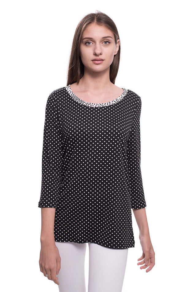 Памучна блуза "Черно на бели точки" 5401